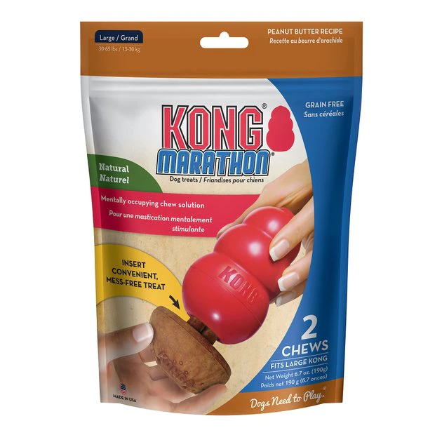 KONG Marathon Peanut Butter Recipe Grain-Free Dog Chew Large Treats 3 KONG Marathon Peanut Butter Recipe Grain-Free Dog Chew Large Treats