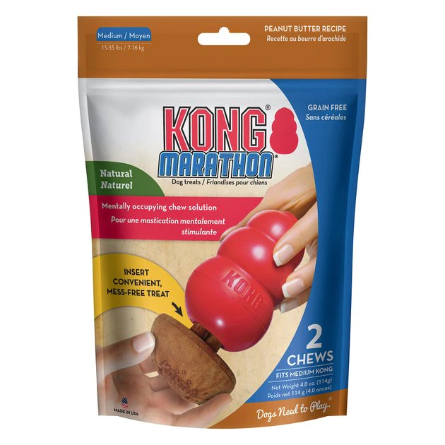 KONG Marathon Peanut Butter Recipe Grain-Free Dog Chew Medium Treats, 2 count 3 KONG Marathon Peanut Butter Recipe Grain-Free Dog Chew Medium Treats, 2 count