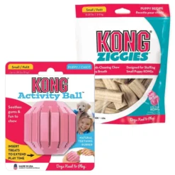 KONG Puppy Activity Ball Dog Toy, Color Varies, Small + KONG Stuff'N Puppy Ziggies Dog Treats, Small, 12 count