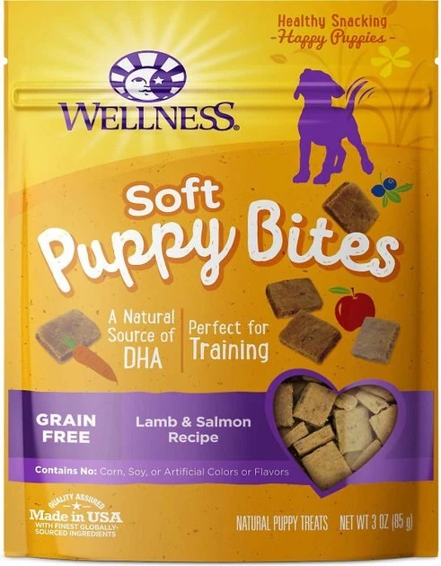 KONG||Wellness KONG Puppy Flyer Dog Toy, Color Varies + Wellness Soft Puppy Bites Lamb & Salmon Recipe Grain-Free Dog Treats, 3-oz pouch 8 KONG||Wellness KONG Puppy Flyer Dog Toy, Color Varies + Wellness Soft Puppy Bites Lamb & Salmon Recipe Grain-Free Dog Treats, 3-oz pouch - Image 6