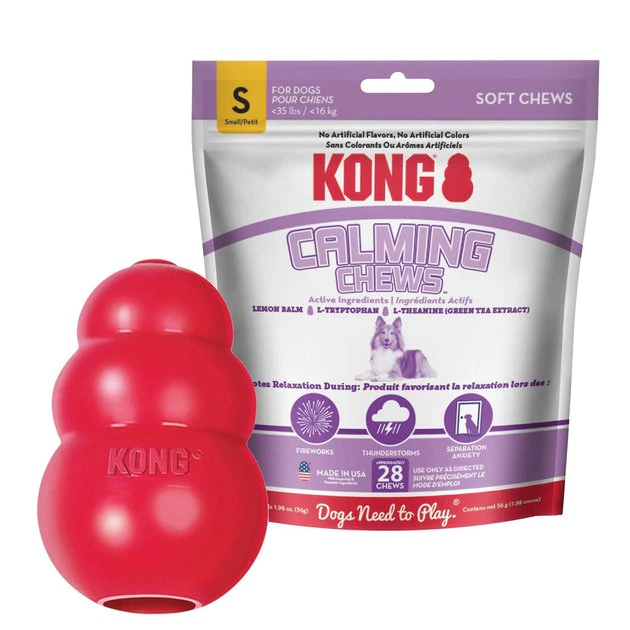 KONG Classic Toy + Calming Chews Small Dog Supplement 3 KONG Classic Toy + Calming Chews Small Dog Supplement