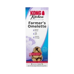 KONG Kitchen Farmers Omelette Grain Free Bacon & Cheese Crunchy Biscuit Dog Treats, 8-oz box